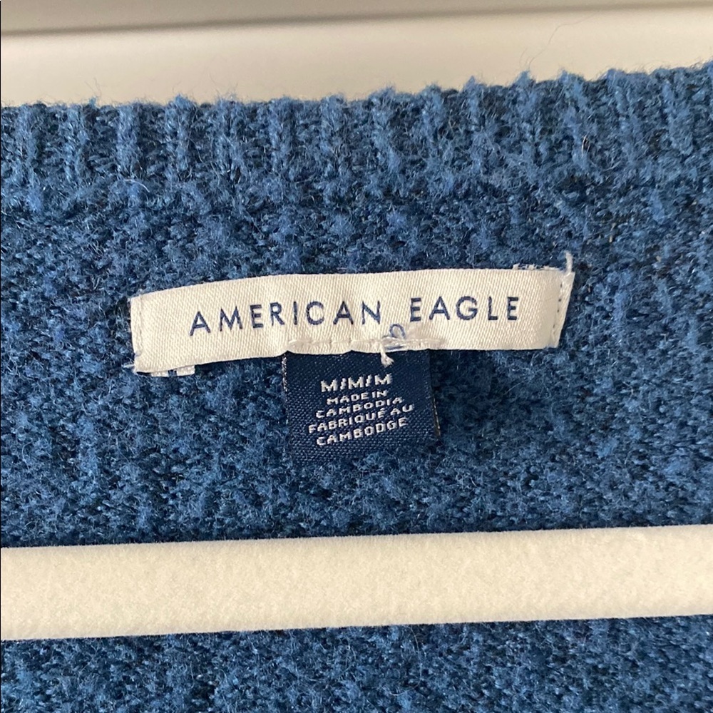 Blue oversized V-Neck Women's Sweater - Picture 2 of 2